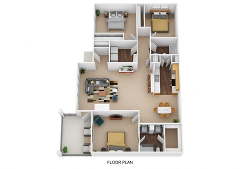 Floor plan for 3 beds, 2 baths, 1480 sqft